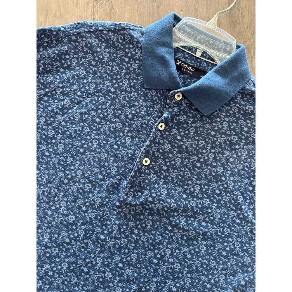 Daniel Cremieux Polo Shirt Men L Blue Floral Signature Collection Performance